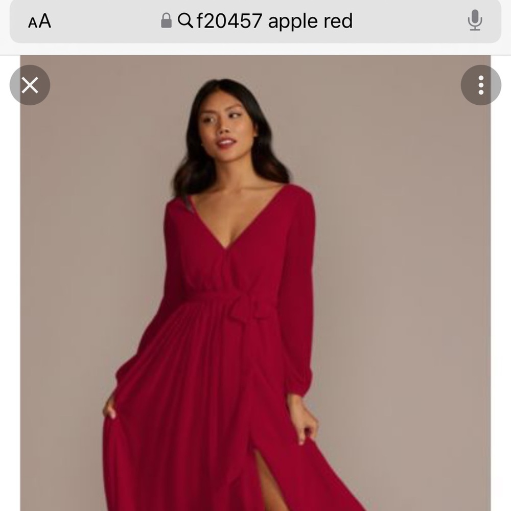 NWT David’s Bridal size 14 Apple red. Never altered. Wedding was cancelled.